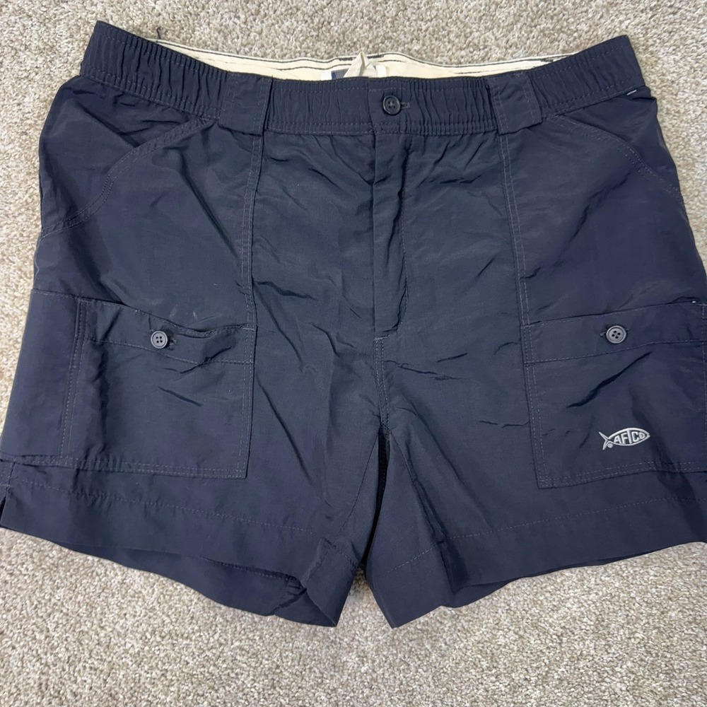 AFTCO Fishing Shorts Mens 34 M01 Navy Blue Nylon Bluewater Wear EUC